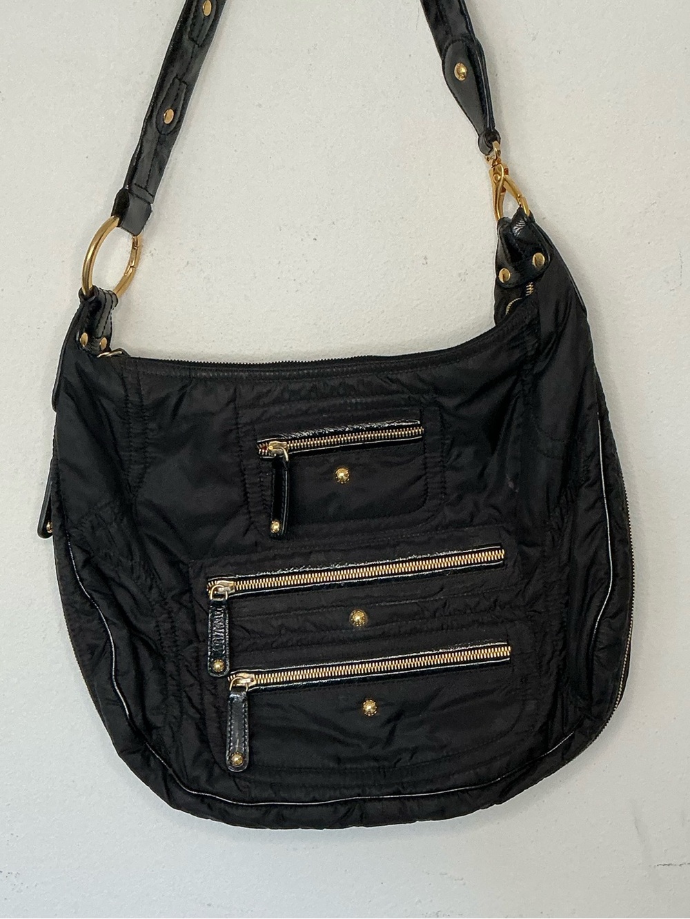 Tod’s Black Nylon & Patent Leather Multi-Pocket Hobo Shoulder Bag
